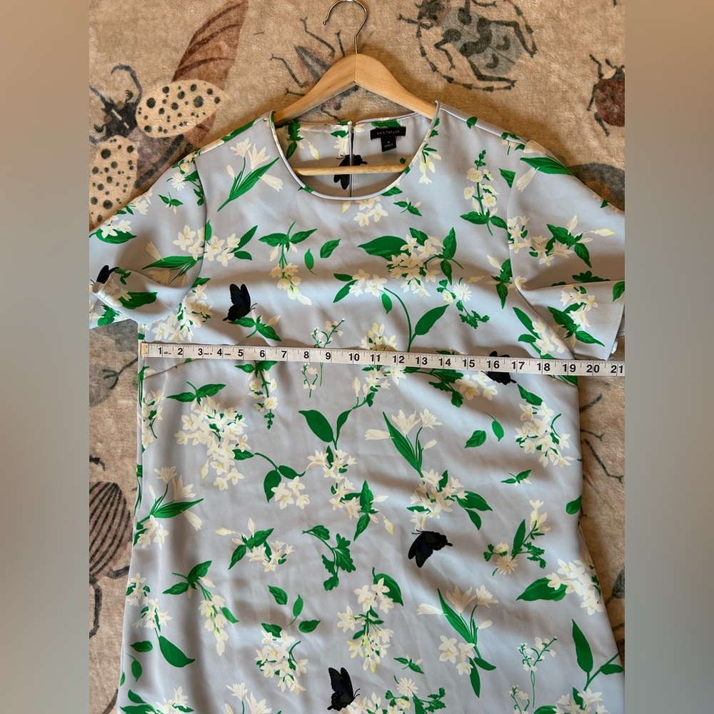 Ann Taylor Baby Blue Mini Dress with White Florals and Black Butterflies - Picture 7 of 15